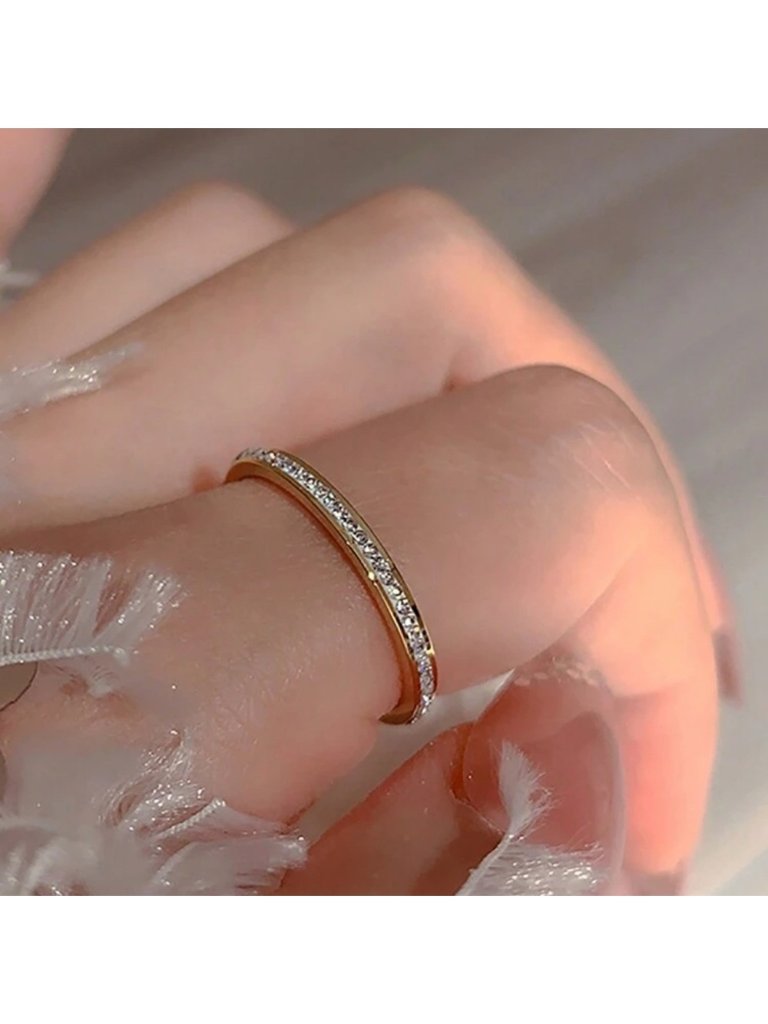 Gold Plated Stainless Steel Pav Band Ring 1pc Tarnidh Resistant